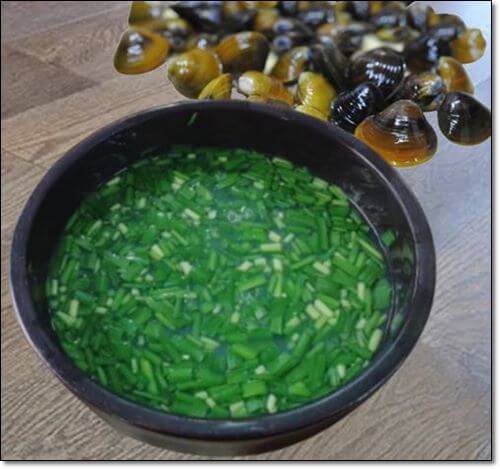 부추가 들어간 재첩 해장국