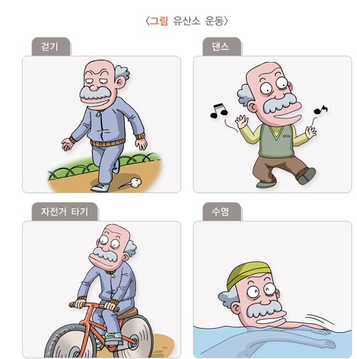 노인 유산소운동 걷기,수영,자전거타기,댄스 그림