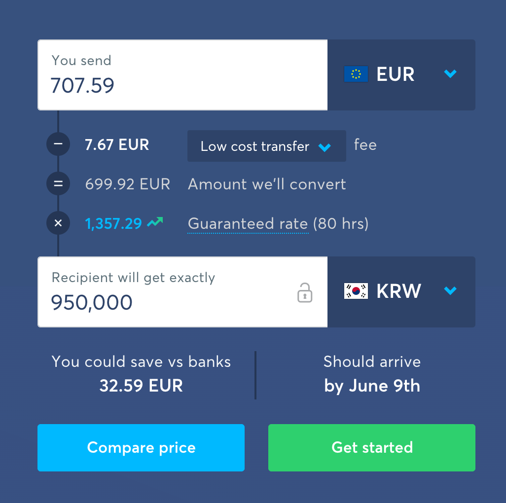 고시환율과 트랜스퍼와이즈 환율 비교