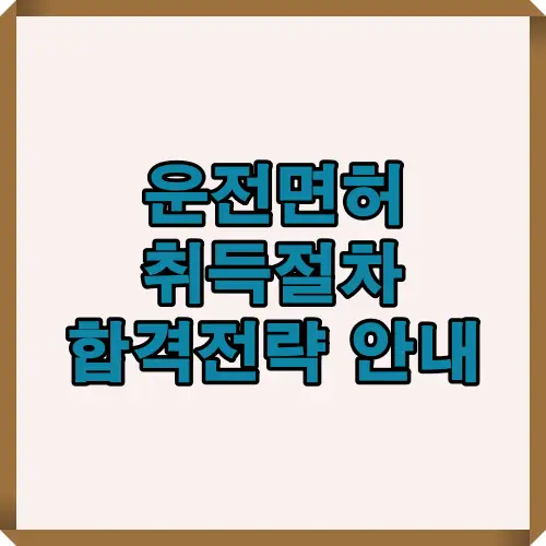 2025년 운전면허 취득절차와 합격전략을 안내하는 썸네일 이미지로, 학과시험부터 기능시험과 도로주행까지 효율적인 준비 방법을 소개하는 디자인