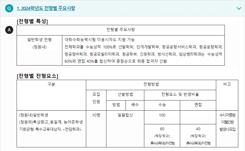 2024학년도 극동대학교 수능위주전형 전형별 주요사항