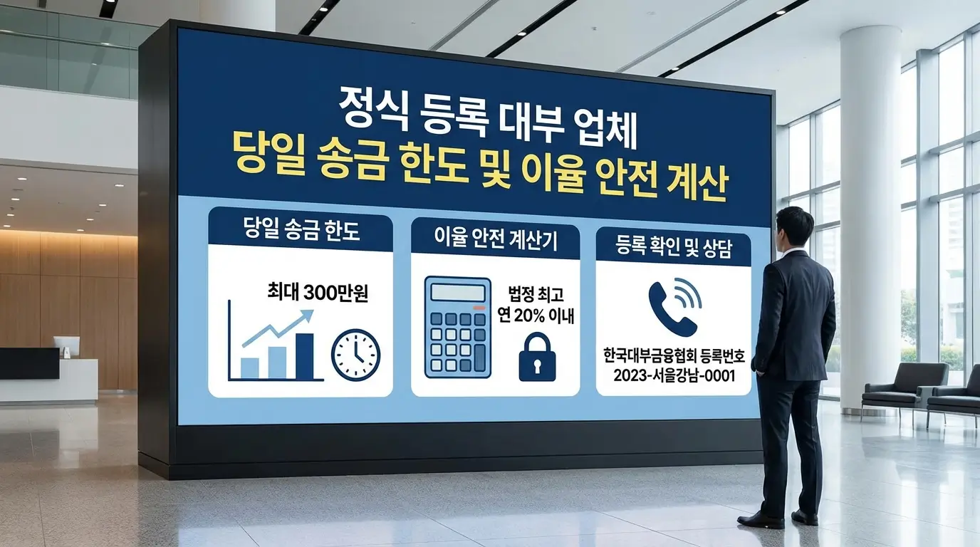 정식 등록 대부 업체 당일 송금 한도 및 이율 안전 계산