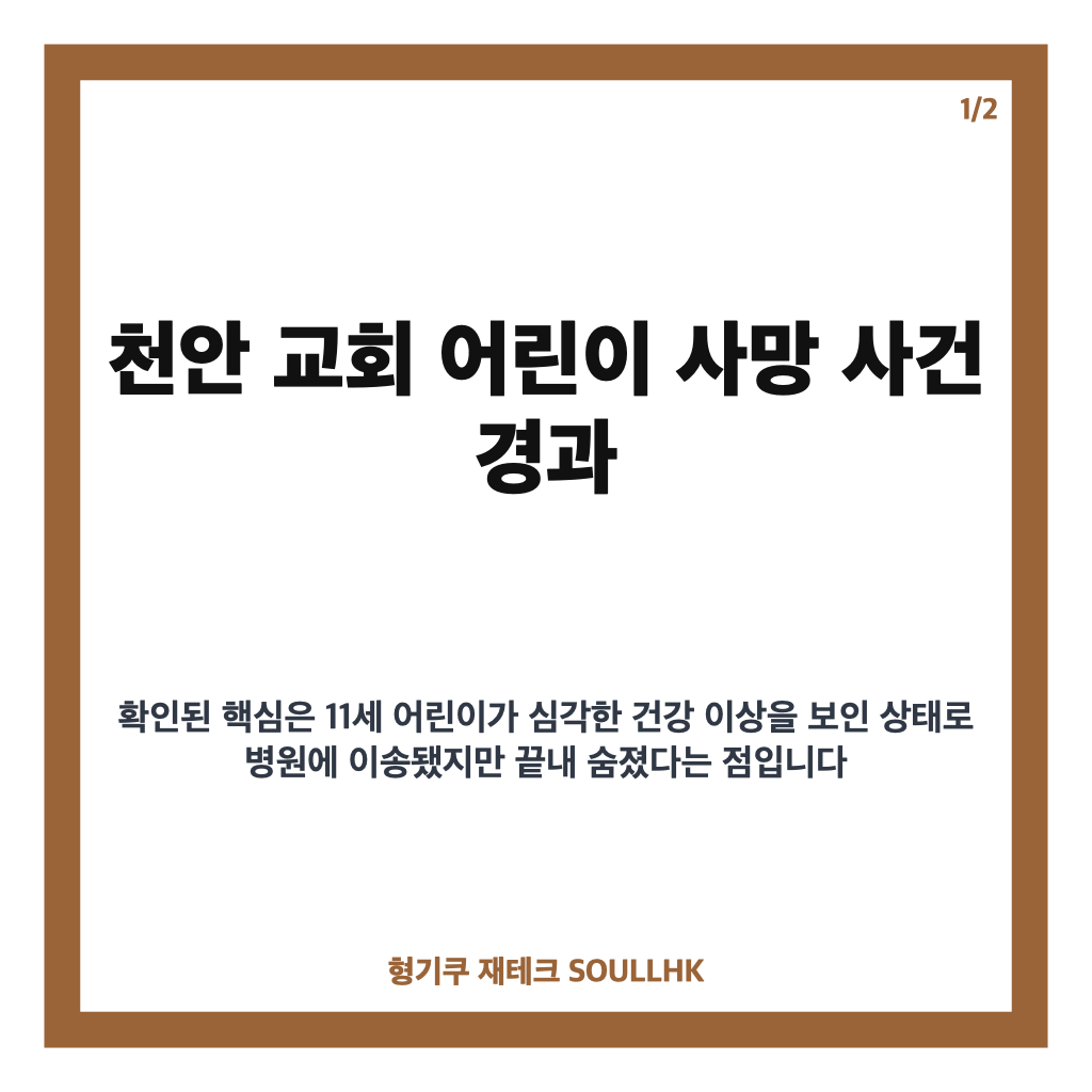 천안 교회 어린이 사망 사건, 목사 구속과 반복된 아동학대 신고 정리 카드뉴스 1