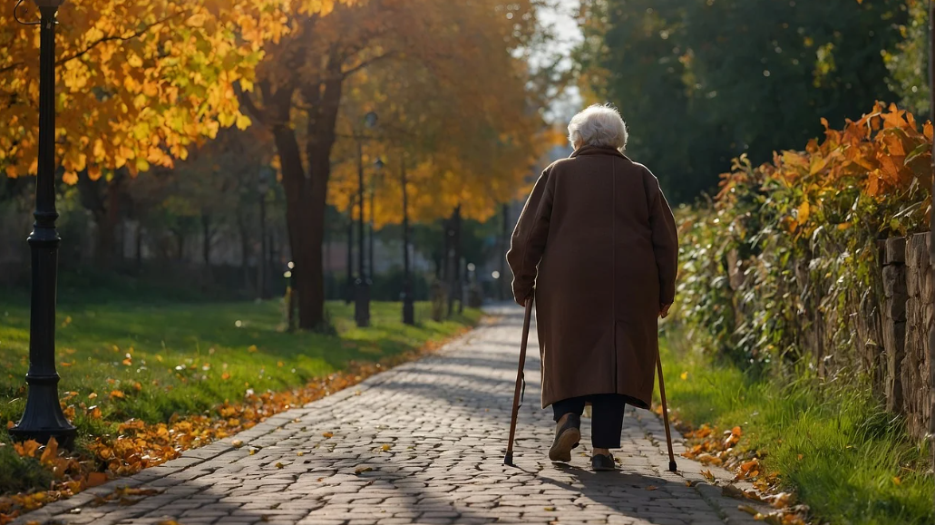 할머니가 산책하는 이미지