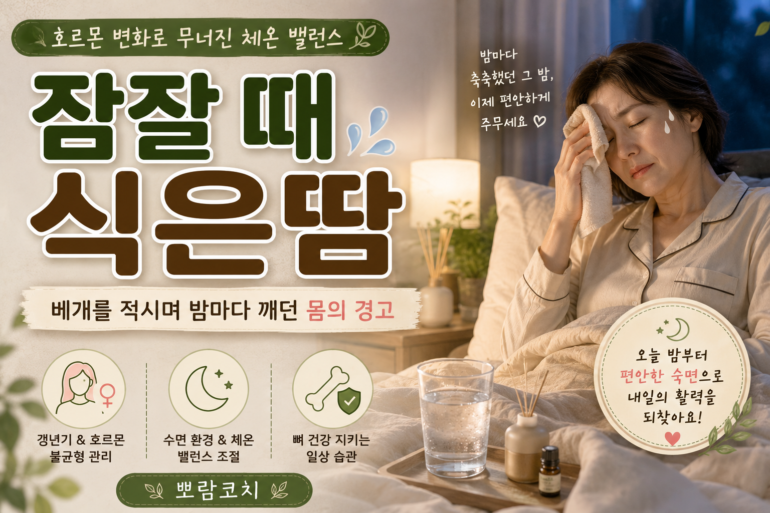 아늑한 조명 아래서 편안한 린넨 잠옷을 입고 쉬고 있는 감성적인 모습