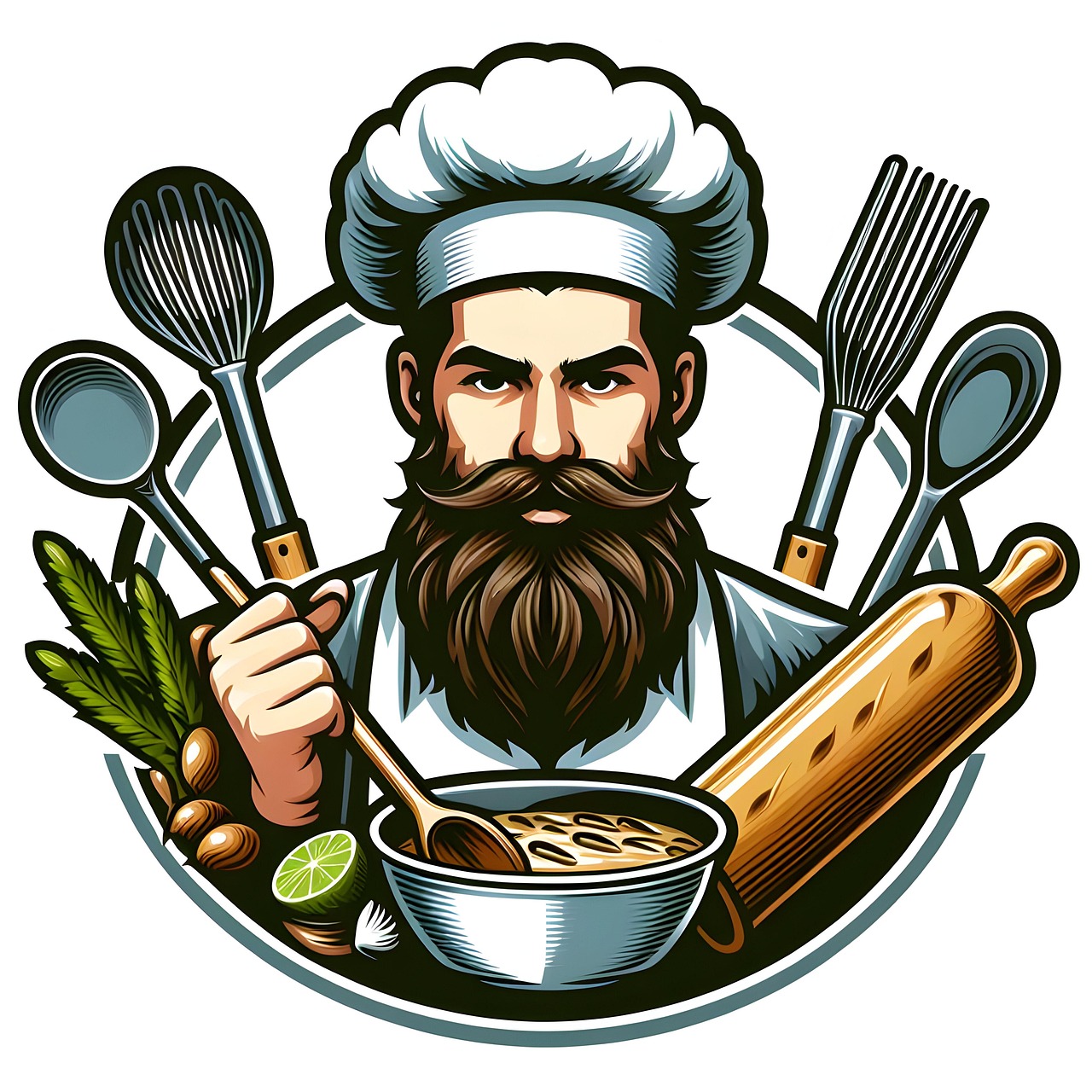 요리도구를 들고 있는 요리사 이미지