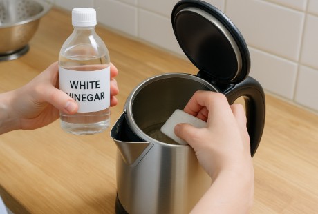 전기포트 물때 세척하는 모습