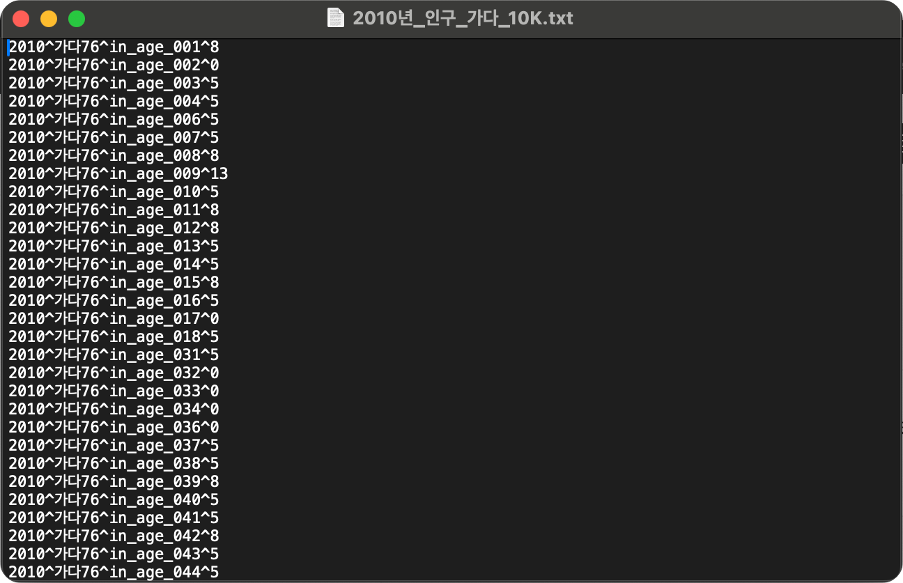 인구 통계 txt 파일 예시