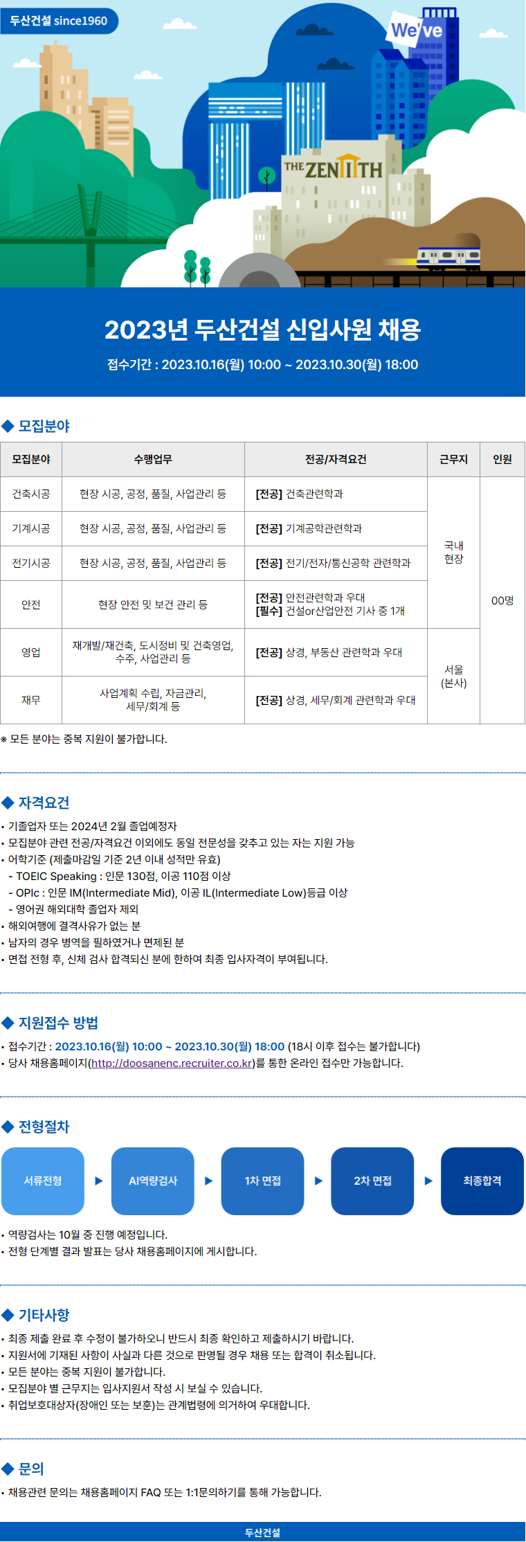 2023년 두산건설 ㅣ 한미글로벌 신입사원 채용