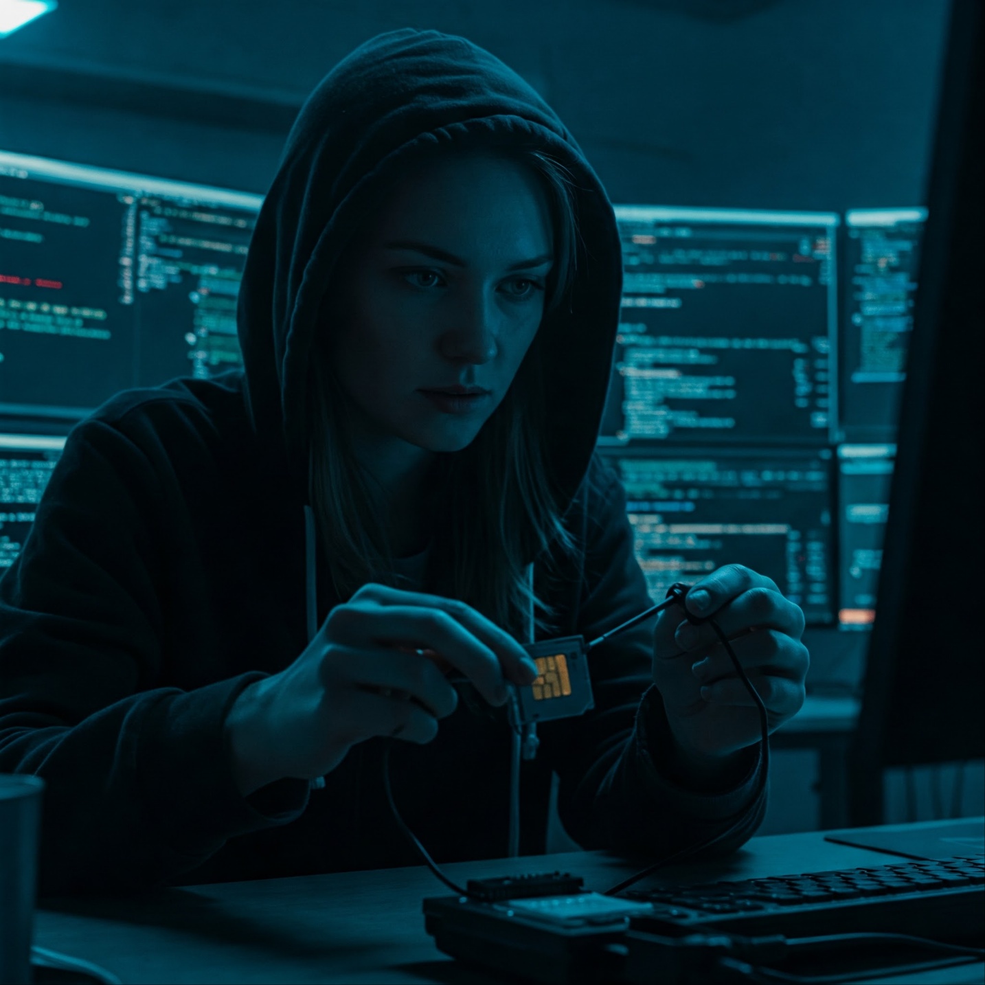 USIM 카드를 복제하거나 정보를 훔치는 해커의 모습.