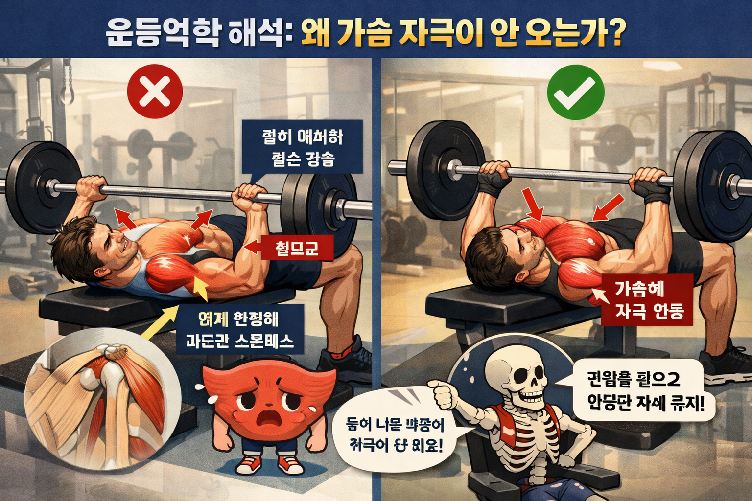 운동역학 해석: 왜 가슴 자극이 안 오는가