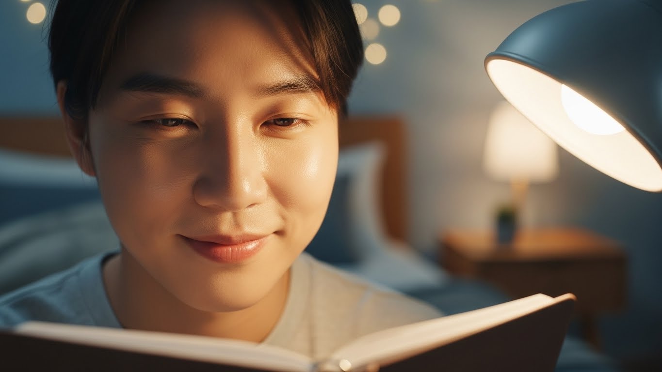 내일의 계획을 마친 후 심리적 안정감을 느끼는 한국 사용자의 표정