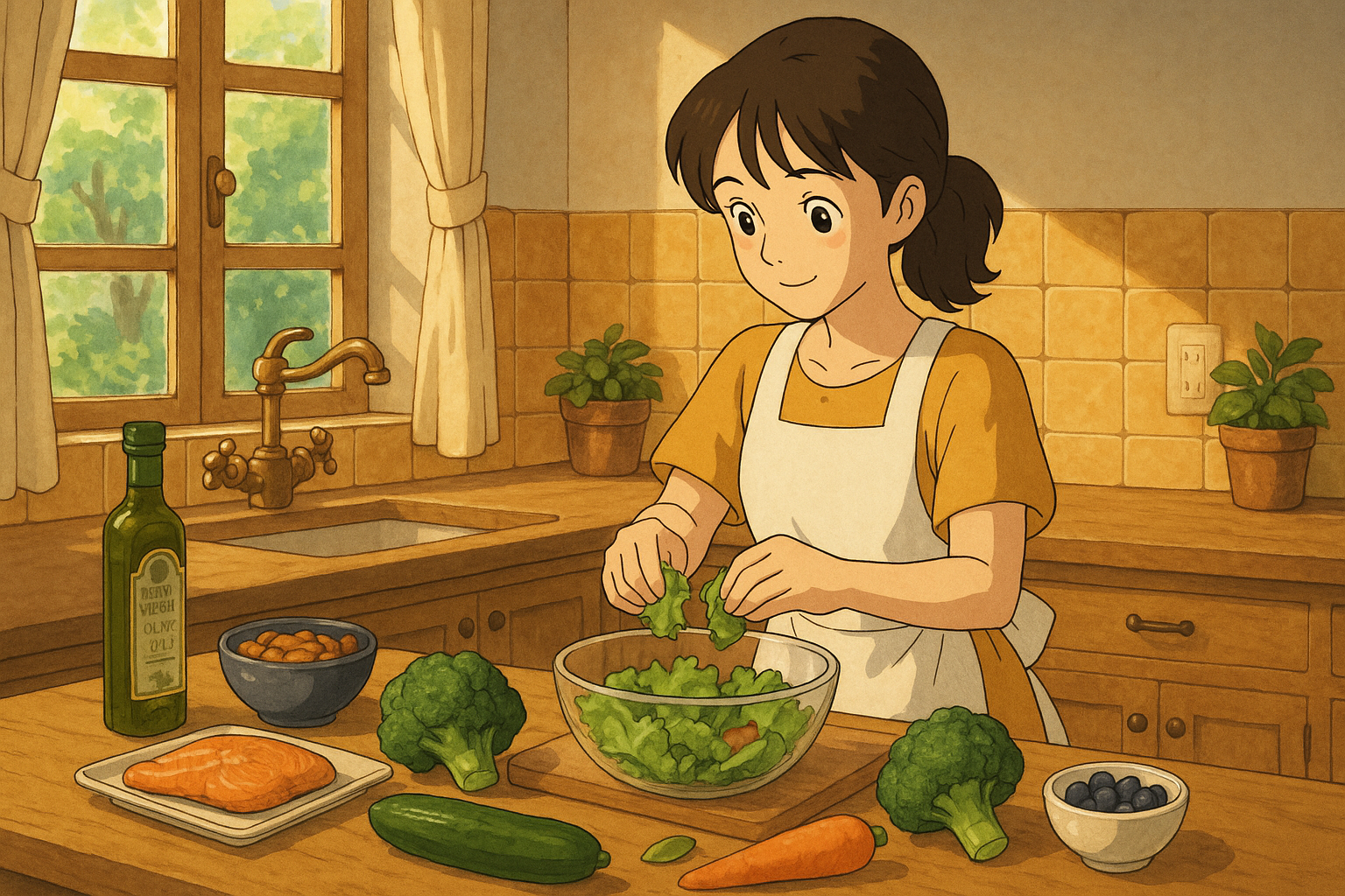 샐러드를 준비하는 사람