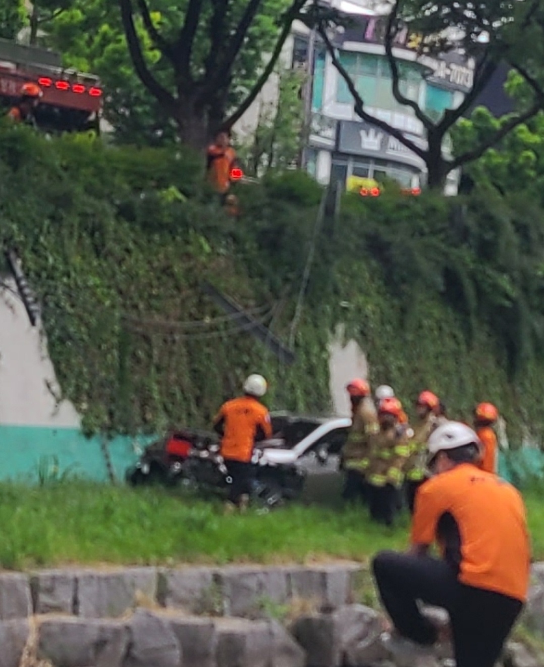 대구 도심서 70대 운전 외제차 하천 추락… 3명 부상