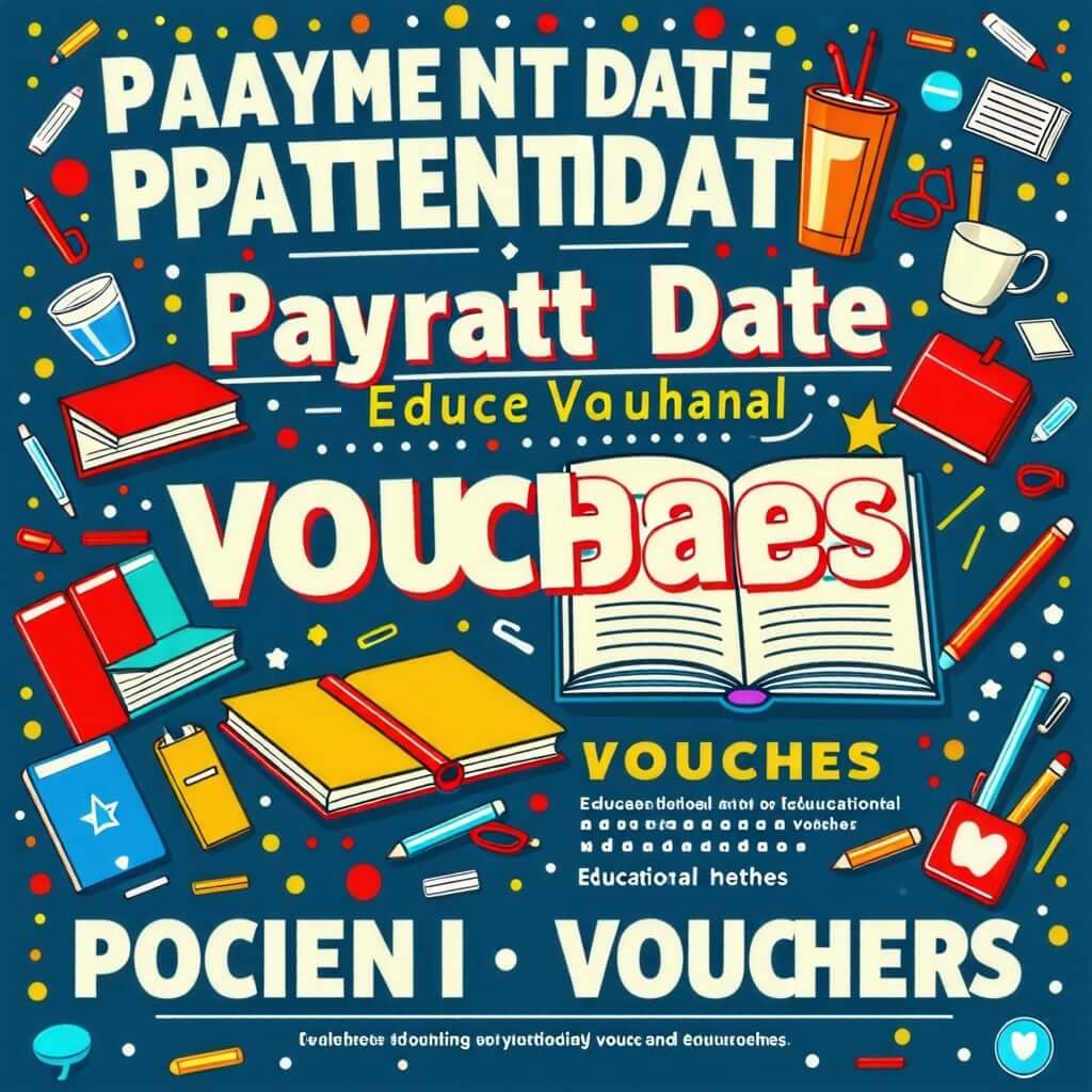 교육급여 바우처 지급일을 안내하는 포스터. 날짜와 지급 방법이 명확하게 적혀 있음.