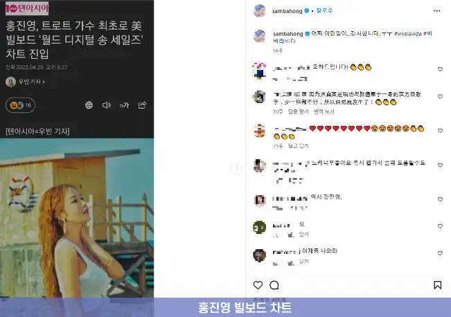 홍진영 빌보드 차트 입성 소식