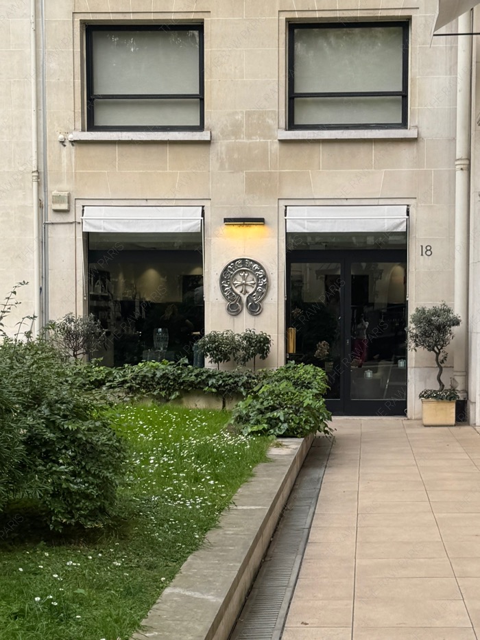 ⁠The elegant entrance and courtyard of the Chrome Hearts flagship boutique at 18 Rue in Paris⁠