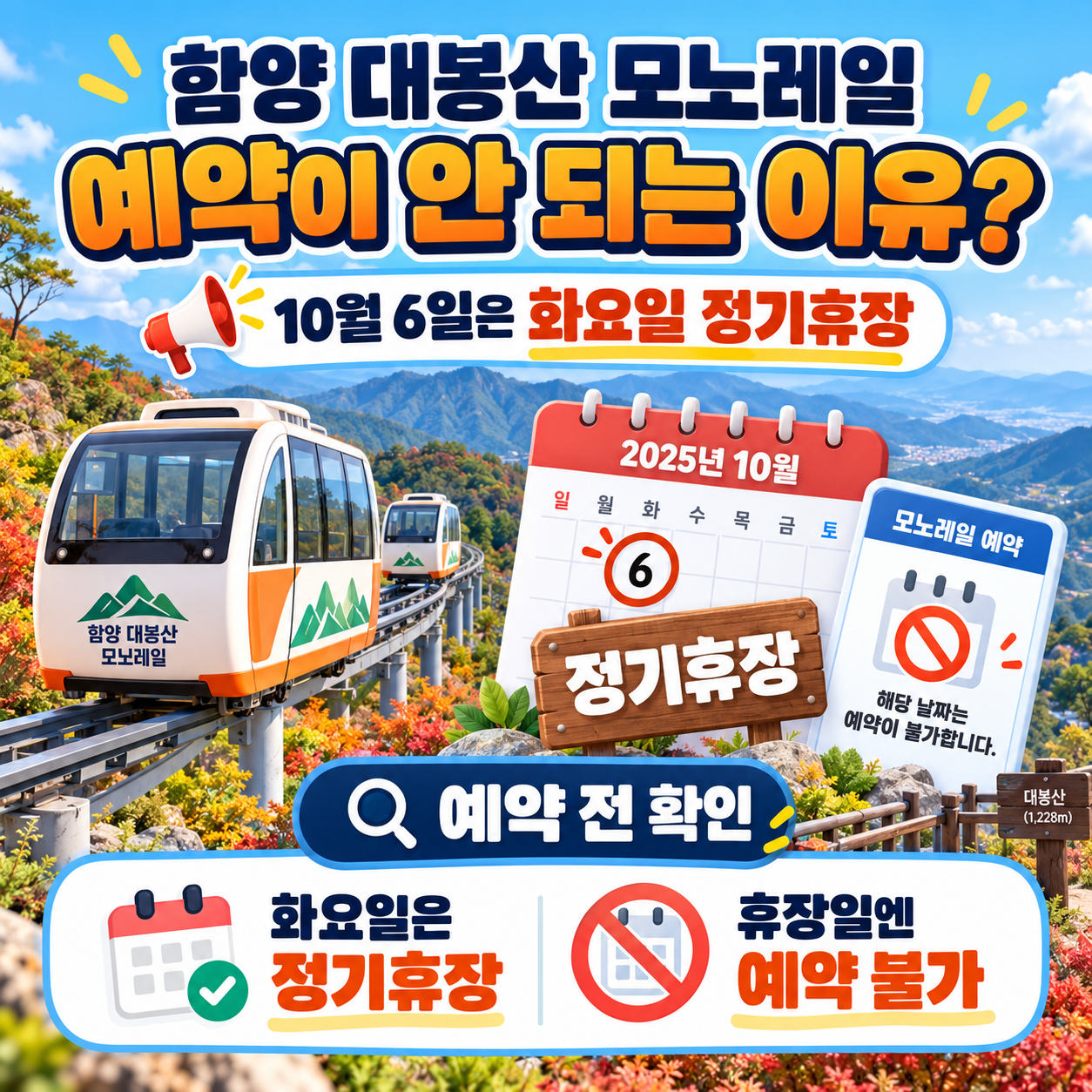 함양 대봉산 모노레일 예약이 안 되는 이유? 10월 6일은 화요일 정기휴장