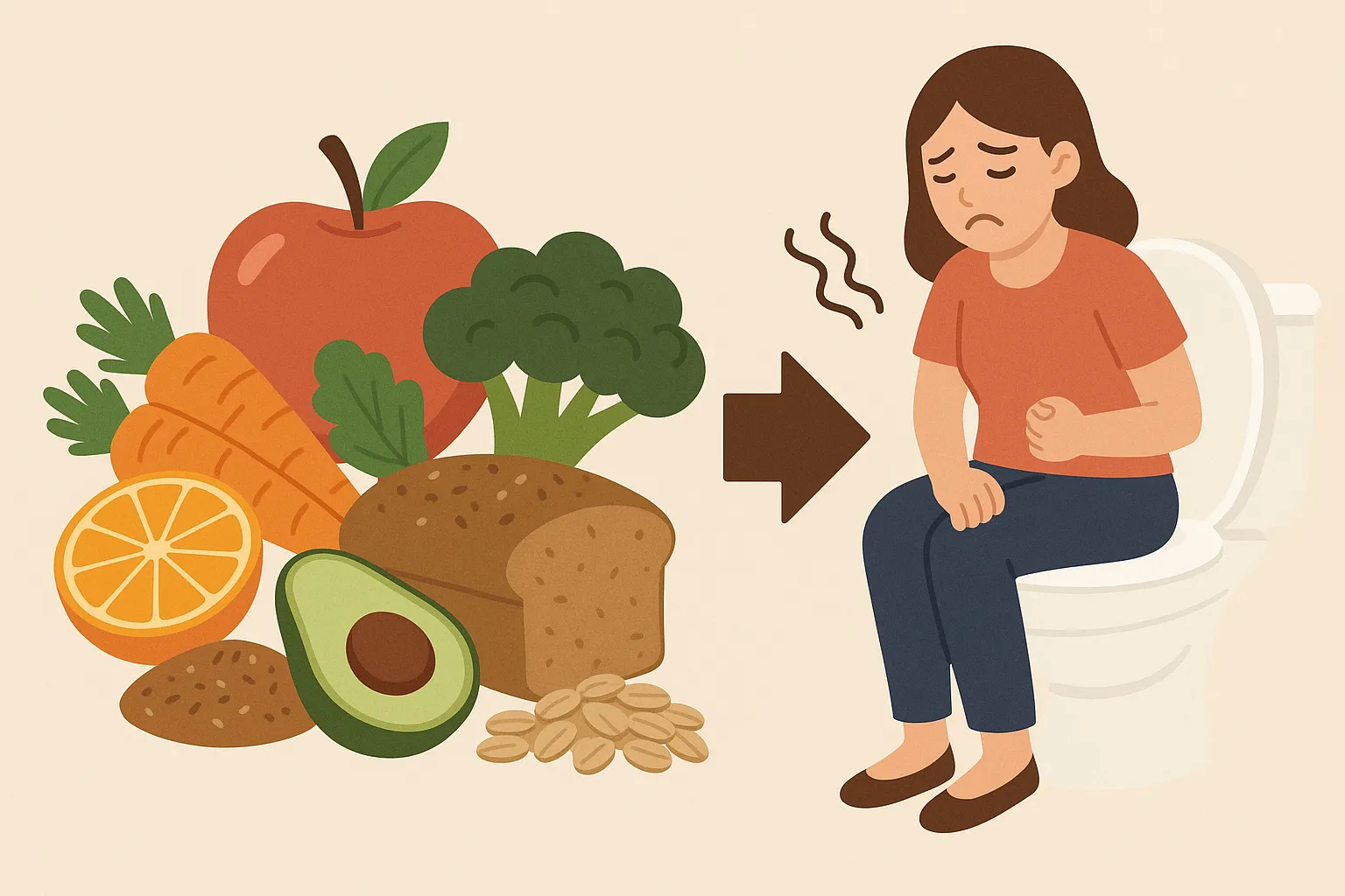 식이섬유가-변비-예방에-효과적인-이유를-상징적으로-표현한-일러스트-이미지로-채소와-통곡물-과일을-배치해-장-건강과-배변-활동을-묘사