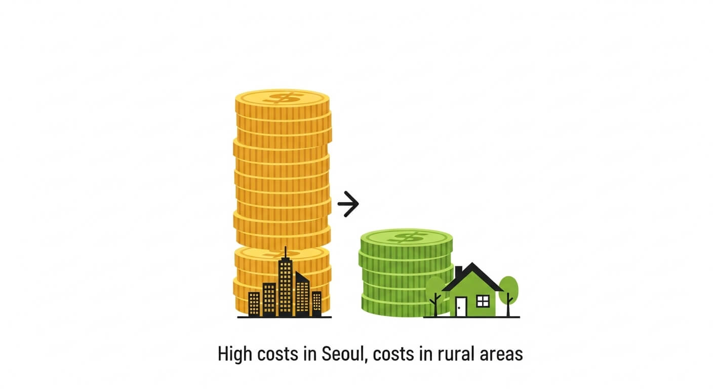 비용 차이: 고비용 서울, 저비용 지방