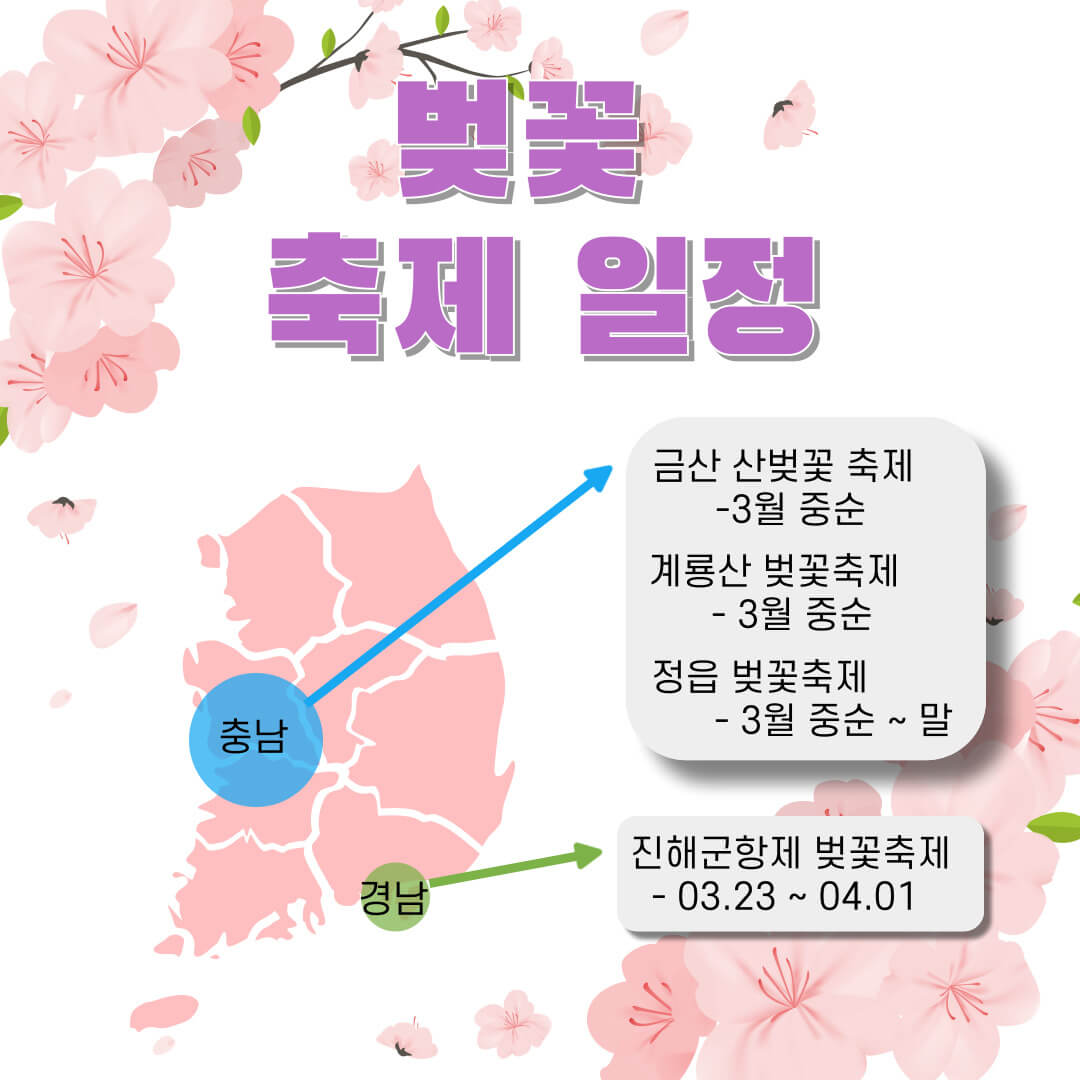 전국 벚꽃 개화 시기 및 축제일정