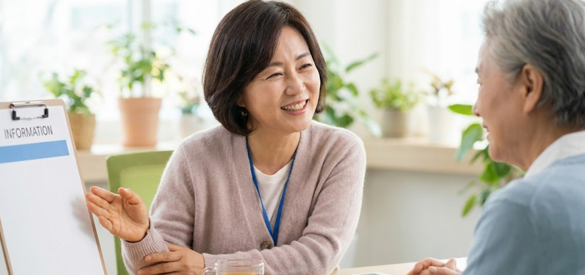 상담을 도와주는 센터 직원과 방문객