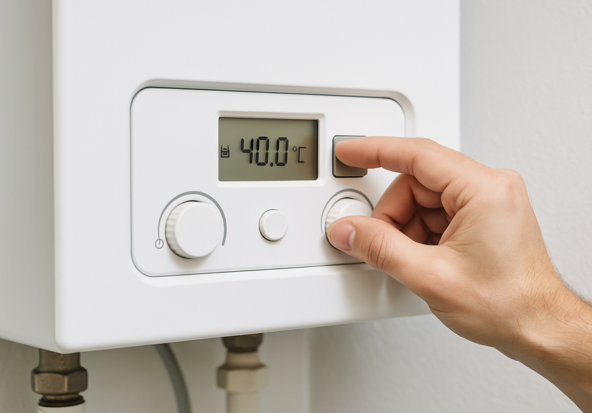 난방비 절약을 위해 보일러 온도 조절 장면