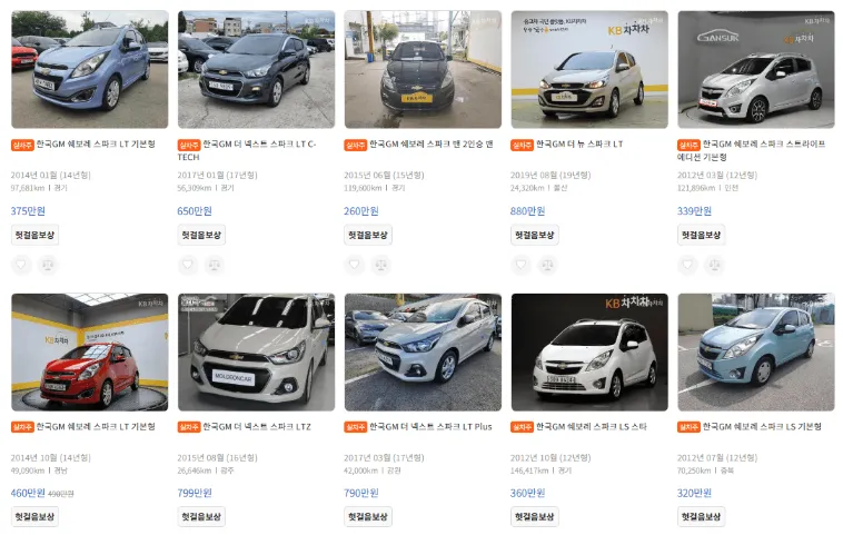 스파크 중고차 가격