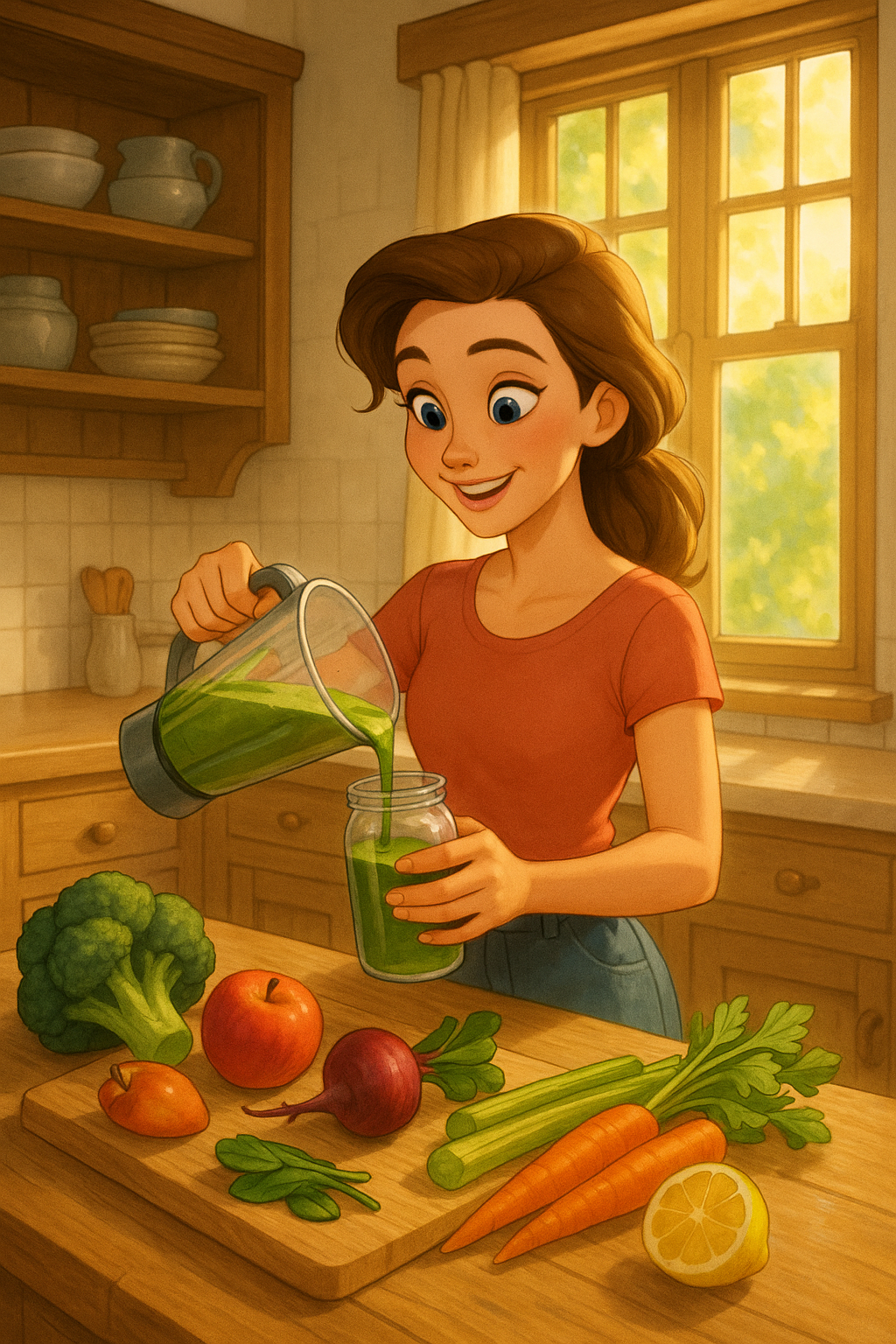 유리병에 해독주스를 담는 사람