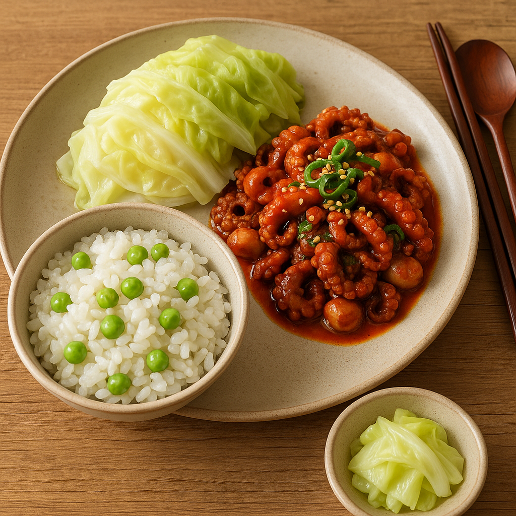 완두콩밥, 주꾸미데침무침, 양배추찜 한상