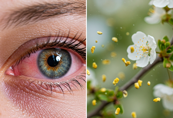 계절성 알러지 결막염과 꽃가루 이미지