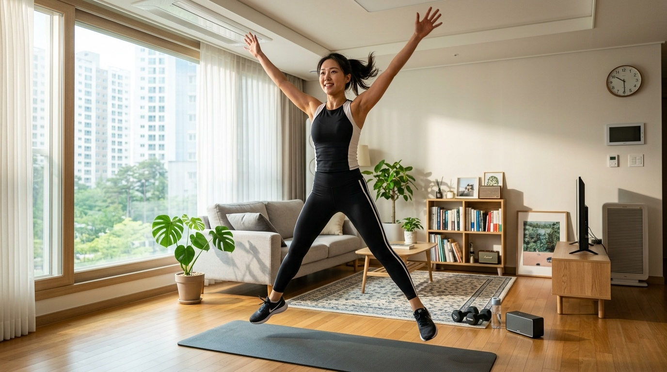 HIIT 홈트 운동하는 여성