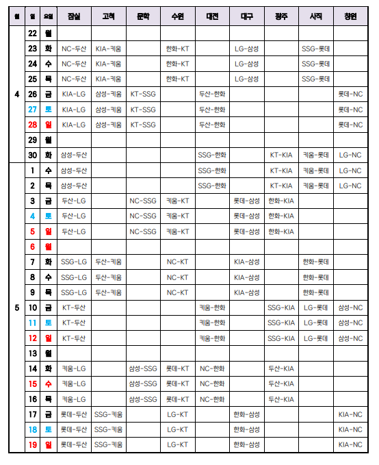2024 KBO 정규시즌 경기 일정
