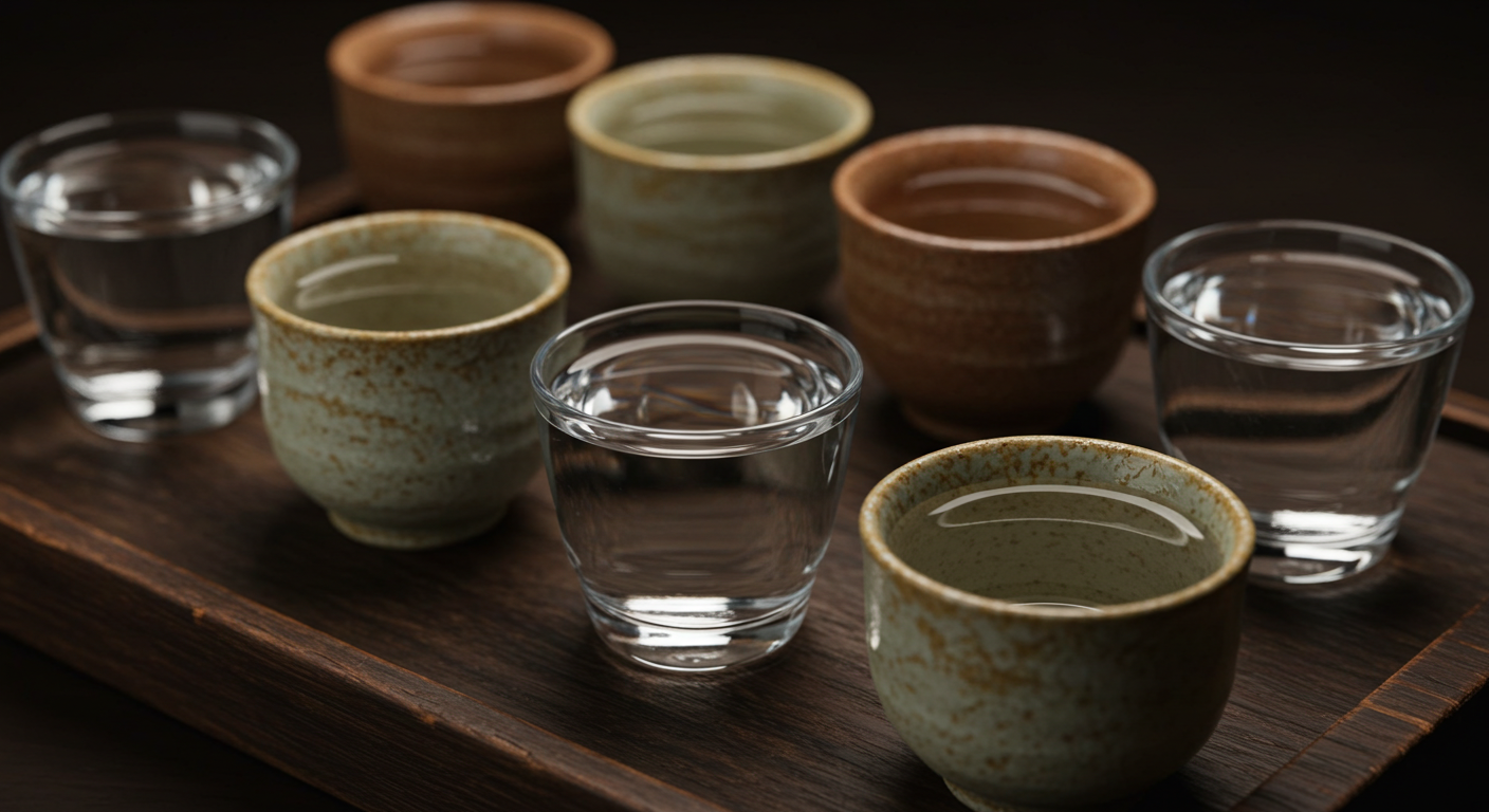 각기 다른 종류의 사케가 조금씩 담긴 작은 시음용 잔(오초코)