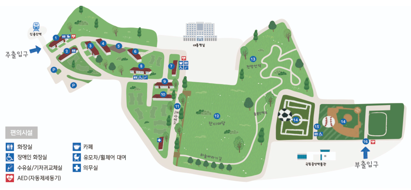 용산어린이정원을 초록색 지도로 그려뒀다