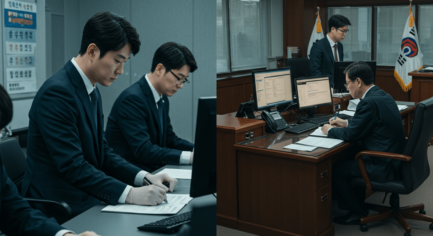 좌측에는 중대범죄수사청에서 조사하는 장면&amp;#44; 우측에는 공소청에서 한국인 검사가 공소장을 작성하는 모습. 수사와 기소의 분리를 상징적으로 표현 3