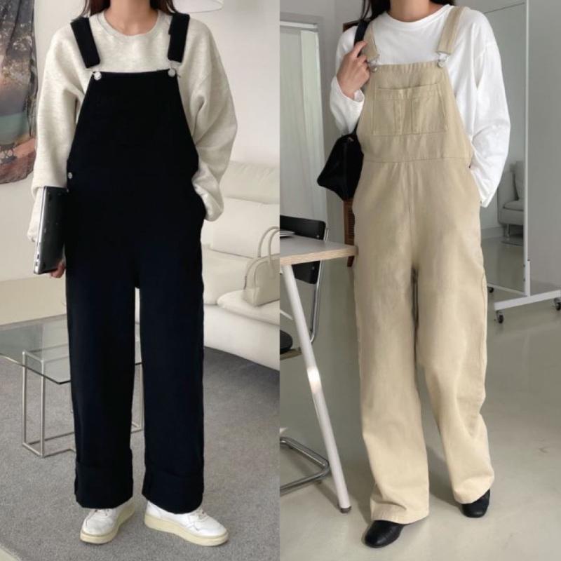 ipdda 입따 코튼 오버롤 팬츠 멜빵바지 일자핏 점프수트 블랙오버롤 끈조절 여성 면바지