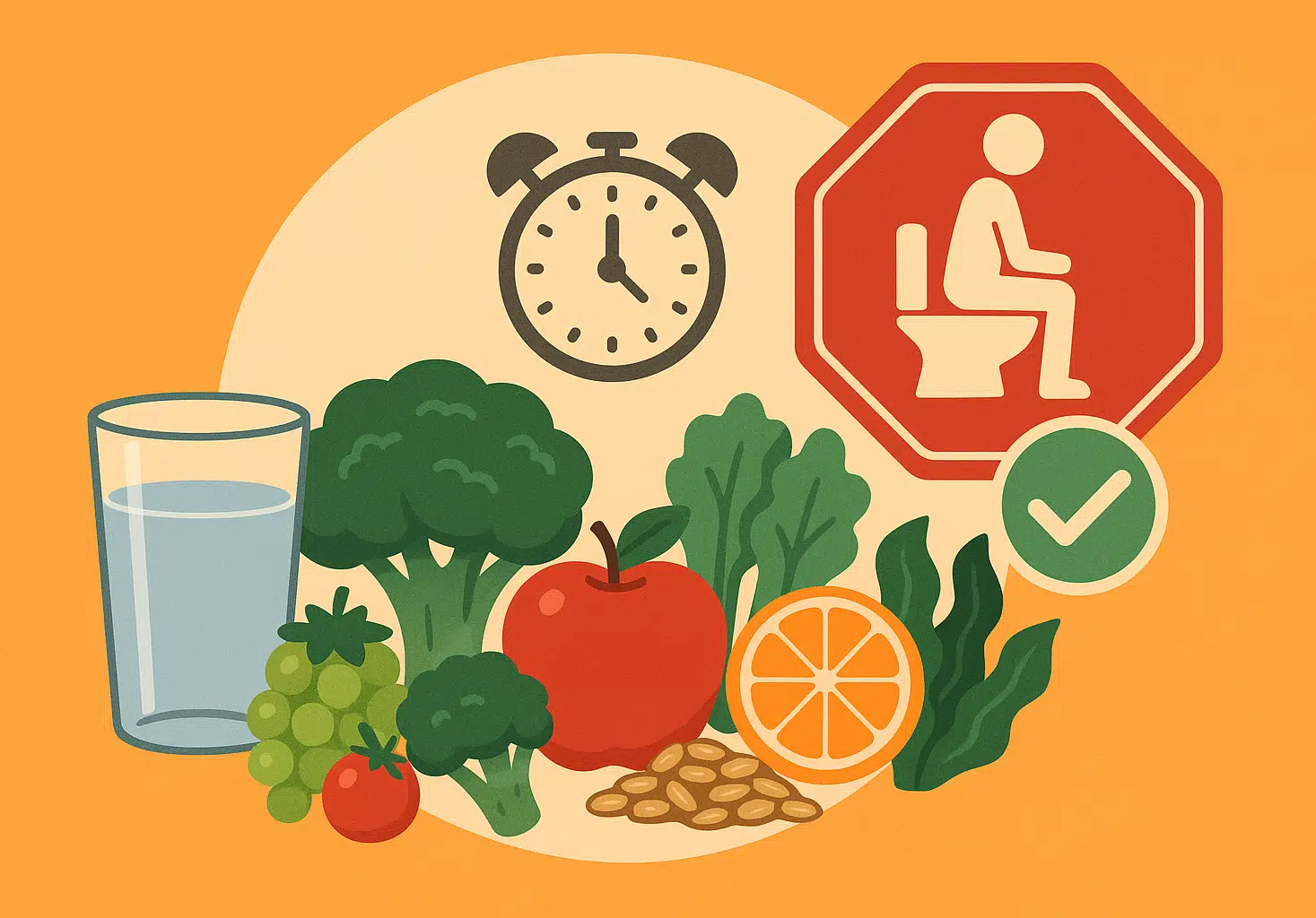 섬유질이 풍부한 음식(채소, 과일, 잡곡, 해조류)과 물 한 잔, 규칙적인 배변 습관