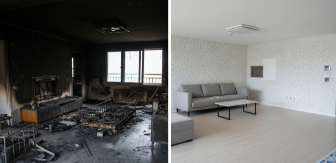 홍성군 화재청소 작업 전후 사진