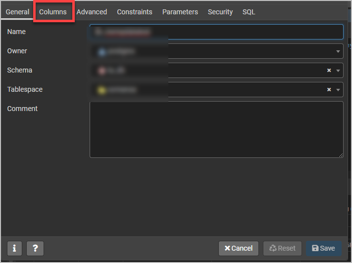 pgadmin 테이블 컬럼 설정