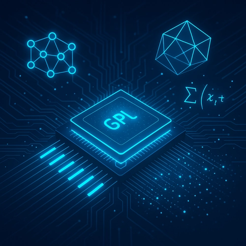 GPU 그래픽 처리 장치의 병렬처리 구조와 AI 컴퓨팅 기술을 나타내는 일러스트레이션으로 신경망 연결과 데이터 스트림이 표현된 이미지