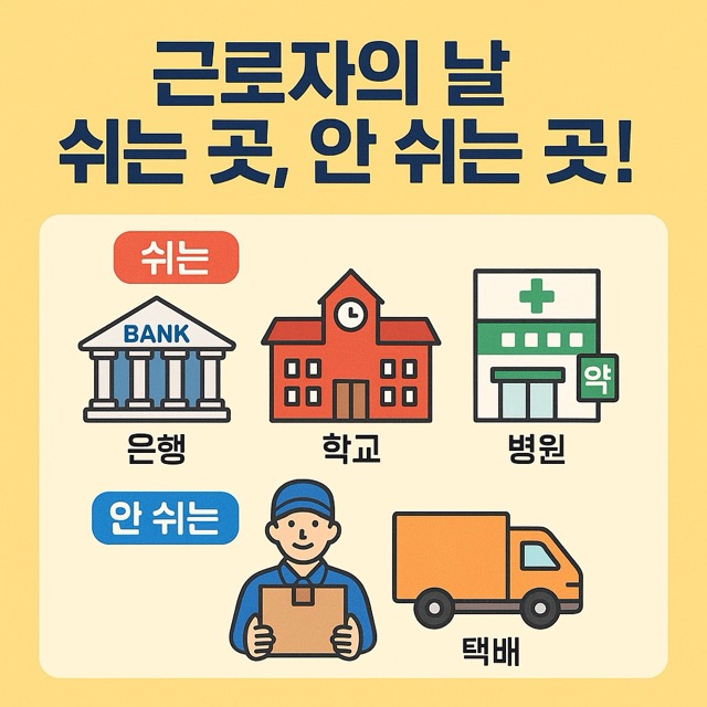 근로자의 날 은행, 학교, 병원, 약국, 택배