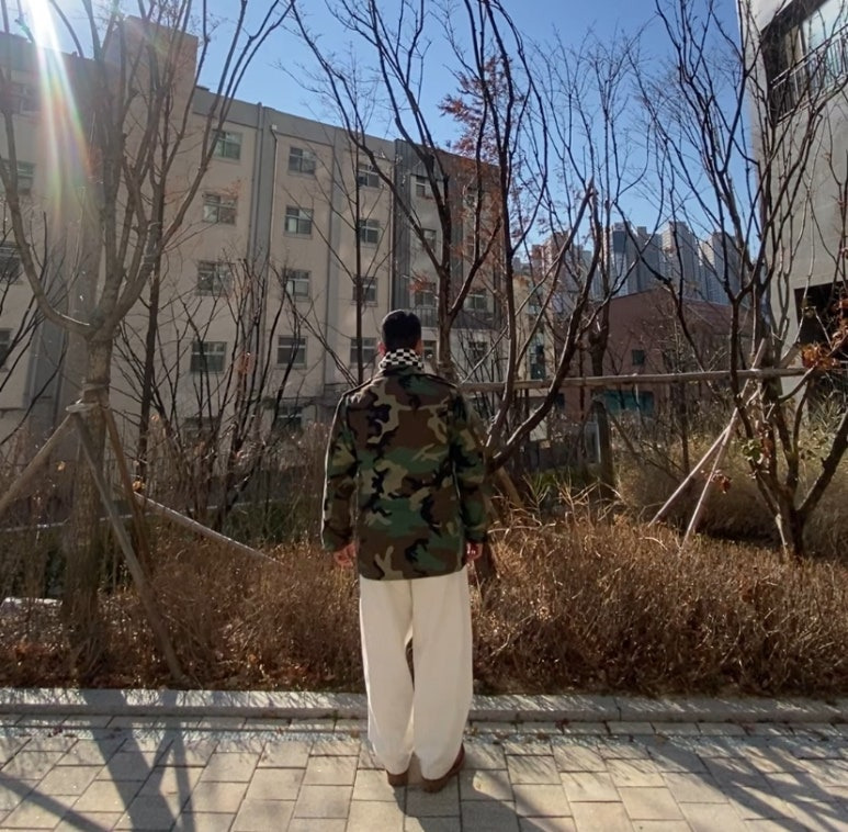 데일리룩('25. 12. 4.)카모 M65 빈티지 밀리터리 미군야상 재킷, 유니클로 와플헨리넥, 무신사스탠다드 벌룬팬츠, 야세 엔지니어부츠 웨스턴부츠, 더매드니스 체커보드 머플러
