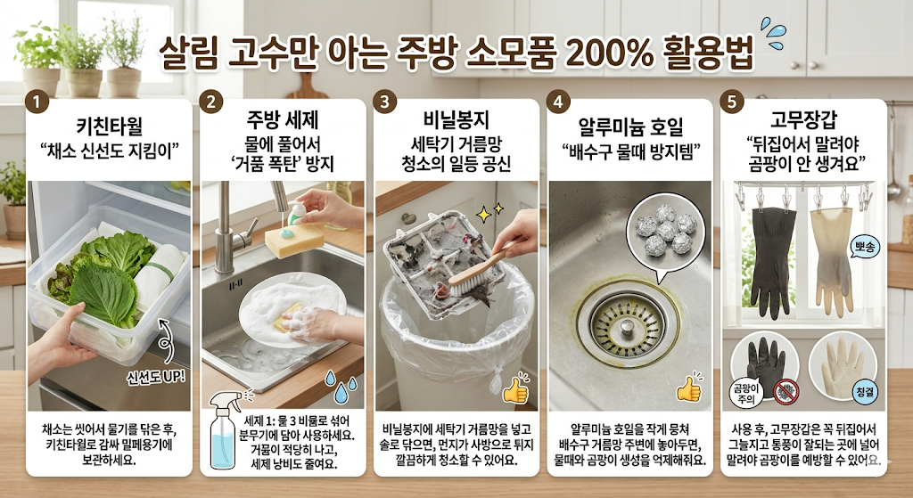 살림 고수만 아는 주방 소모품 200% 활용법(키친타월, 주방 세제, 비닐봉지, 알루미늄 호일, 고무장갑)
