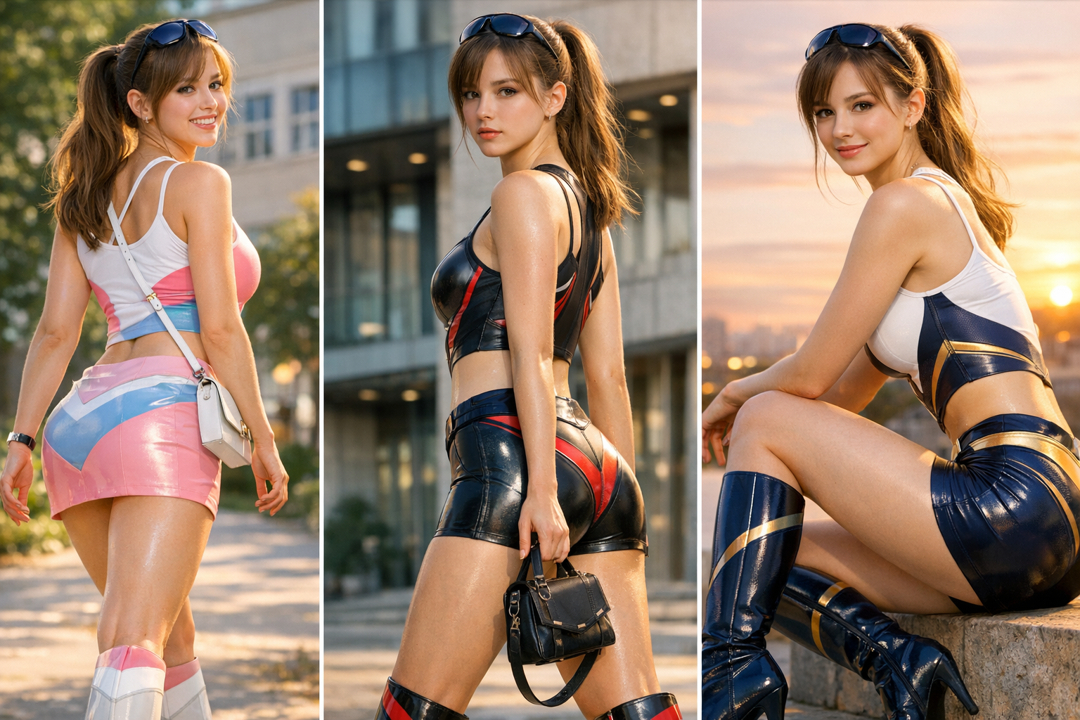 따뜻한 빛 속에서 여대생은 일상·사색·깨달음을 서로 다른 의상과 포즈로 담아낸 세 장면의 성장 서사를 보여준다.