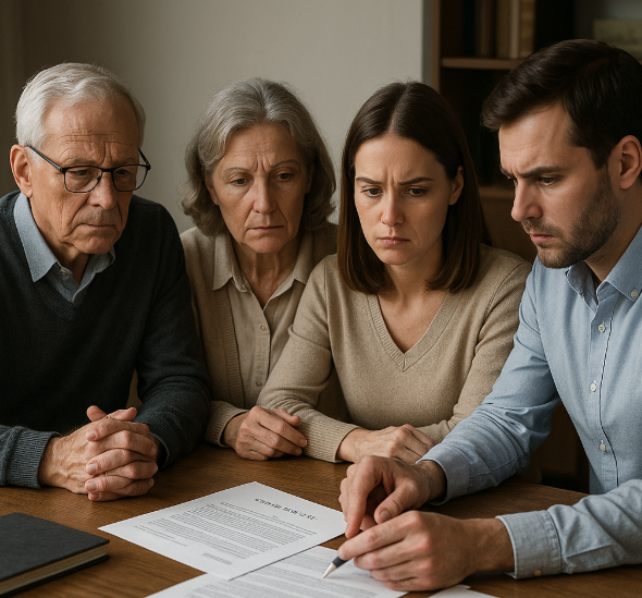 상속 계획하는 가족의 진지한 분위기