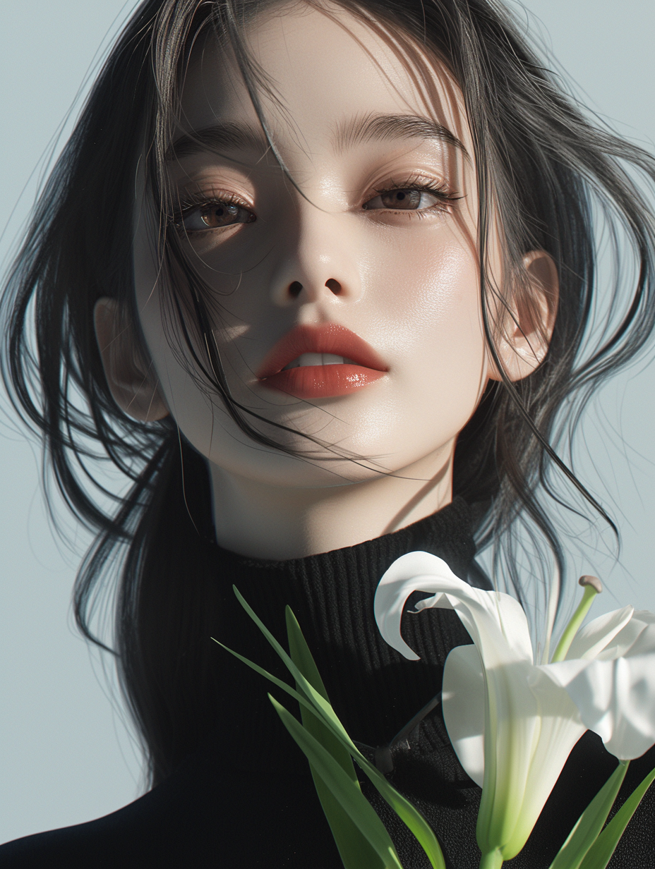 Black-hair-Red-lipstick-and-Lily