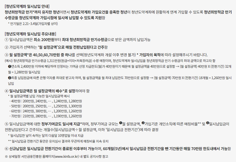 청년도약계좌 일시납 안내 이미지