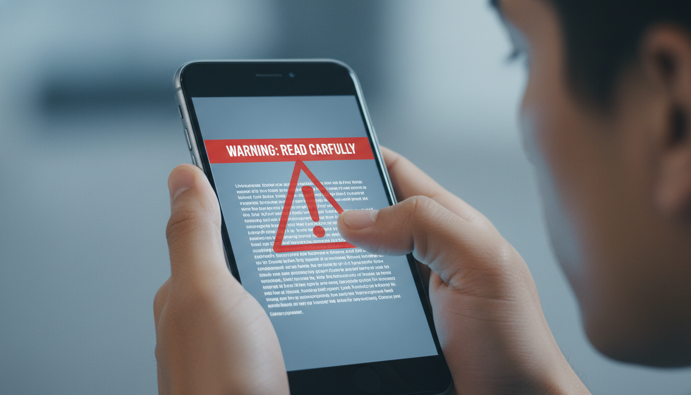 스마트폰 계약서의 숨은 함정 실구매가를 주의 깊게 확인하는 모습