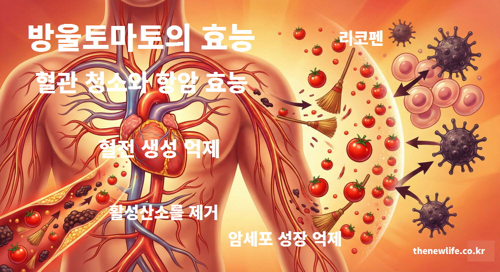 방울토마토 효능인 혈관 청소 작용과 항암 효과를 시각화한 이미지